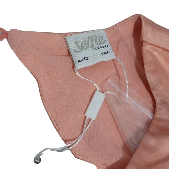 Selfie Peach Tie Front Puff Sleeve Open Back Ruffle Hem Mini Dress Size 12 - Picture 5 of 8